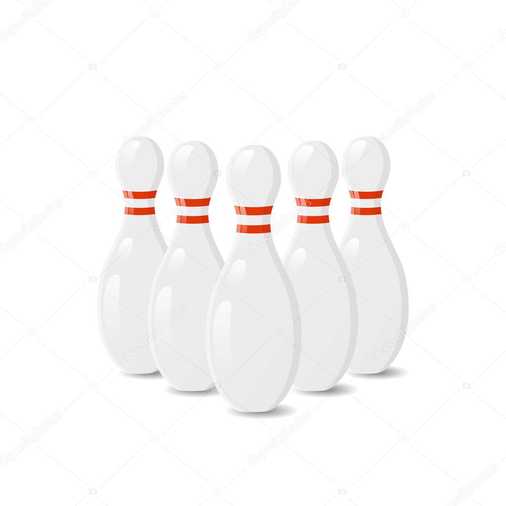 Bowling pins isolated on white background. Sports equipment. Vector illustration