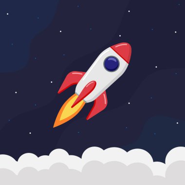 Uzayda roket. Vektör illüstrasyonu