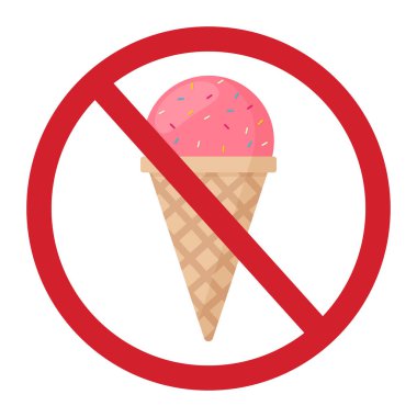 Beyaz arka planda izole edilmiş dondurma işareti yok. Vektör illüstrasyonu