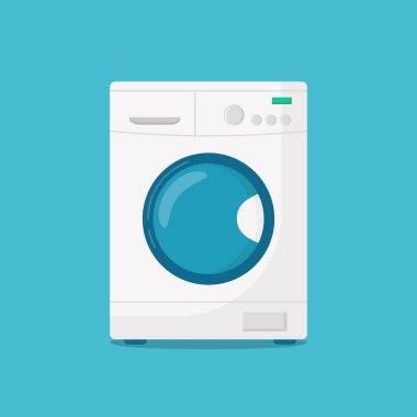 Çamaşır makinesi mavi arka planda izole edilmiş. Vektör illüstrasyonu