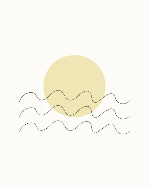 Olas Marinas Sol Ilustración Vectorial Abstracta Estilo Moda Mínimo — Archivo Imágenes Vectoriales