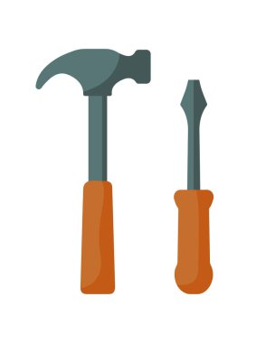 Çekiç ve tornavida beyaz arka planda izole edilmiş. Vektör illüstrasyonu