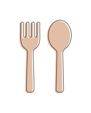 Beyaz arka planda ayrıştırılabilir çatal ve kaşık. Vektör illüstrasyonu