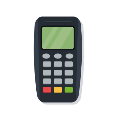 Ödeme terminali. POS terminali beyaz arkaplanda izole edildi. Vektör illüstrasyonu