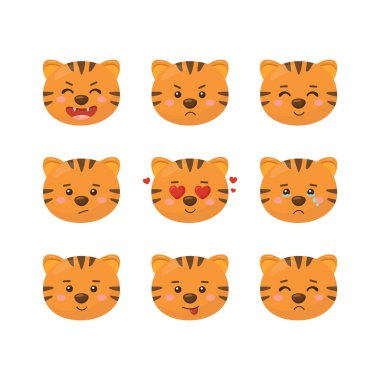 Sevimli kaplan duyguları seti. Vektör illüstrasyonu