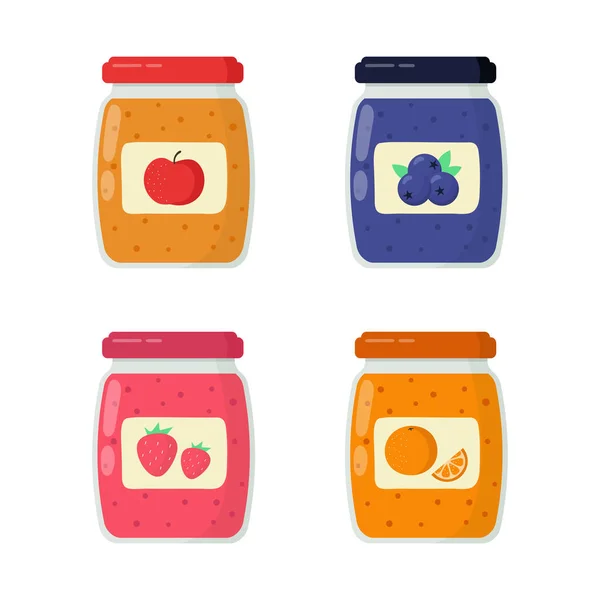 Ensemble Pots Confiture Isolés Sur Fond Blanc Illustration Vectorielle — Image vectorielle