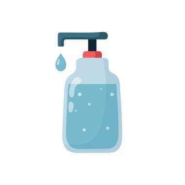 El dezenfektanı pompası şişesi. Dezenfekte. Yıkama jeli. Beyaz arka planda izole edilmiş sıvı sabun. Vektör illüstrasyonu