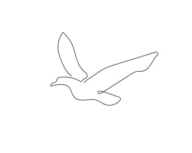 Beyaz arka planda uçan bir kuşun sürekli çizimi. El çizimi vektör illüstrasyonu