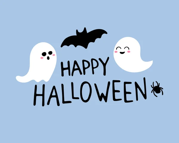 Feliz Halloween Texto Desenhado Mão Com Morcego Fantasma Aranha Fundo Ilustrações De Stock Royalty-Free