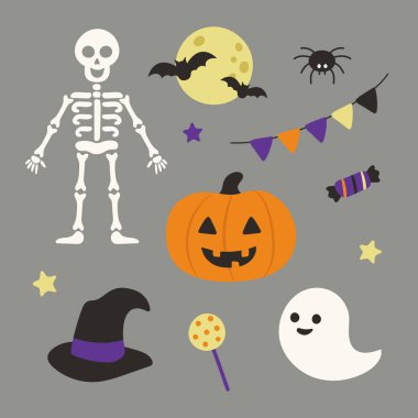 Cadılar Bayramı çizgi filmi seti. Vektör illüstrasyonu