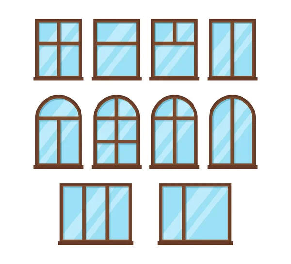 Windows Set Brown Frames White Background Vector Illustration — Stock Vector