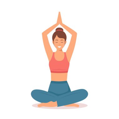 Beyaz arka planda yoga yapan bir kadın. Vektör illüstrasyonu