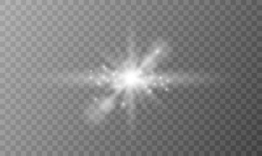 Beyaz güneş ışığı etkisi. Şeffaf arkaplanda vektör gerçekçi ışık