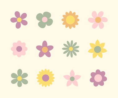 Eski renklerde soyut papatya çiçekleri. Vektör illüstrasyonu