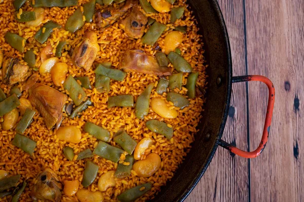 Paella Valencienne Typique Avec Poulet Lapin — Photo