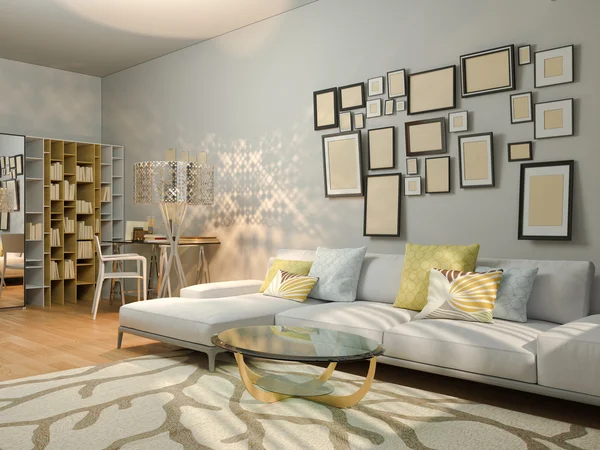 Visualizzazione 3D di interior design vivere in un monolocale — Foto Stock