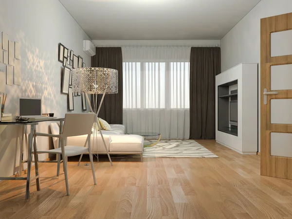 住在一室公寓房的室内设计的三维可视化 — 图库照片