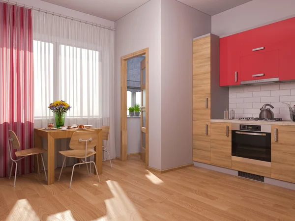 Visualização 3D da cozinha de design de interiores em um estúdio apartmen — Fotografia de Stock