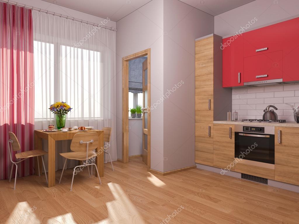3d látványtervezés, lakberendezés konyha, egy stúdió apartman ...