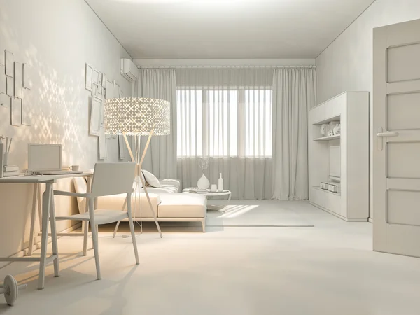 3D-visualisatie van interieur, wonen in een studio-appartement — Stockfoto