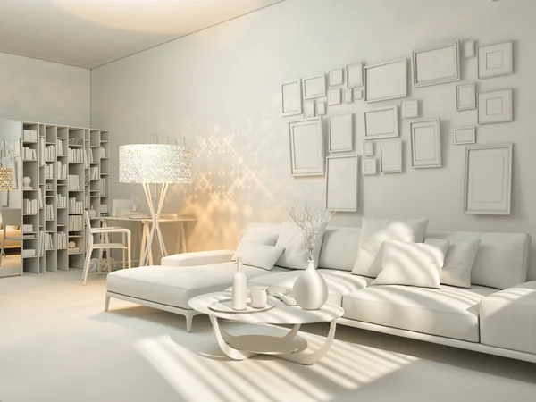 3D-visualisatie van interieur, wonen in een studio-appartement — Stockfoto