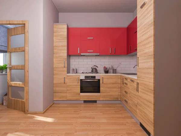 Visualisasi 3D dari dapur desain interior di sebuah apartemen studio — Stok Foto