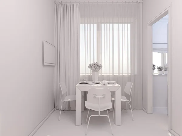 3D визуализация кухни с интерьером в однокомнатной квартире — стоковое фото