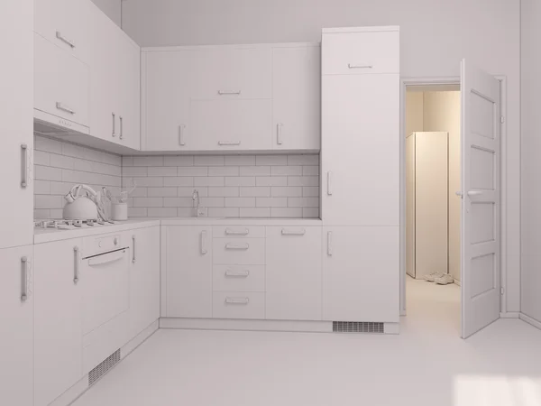 3D візуалізація дизайну інтер'єру кухні — стокове фото