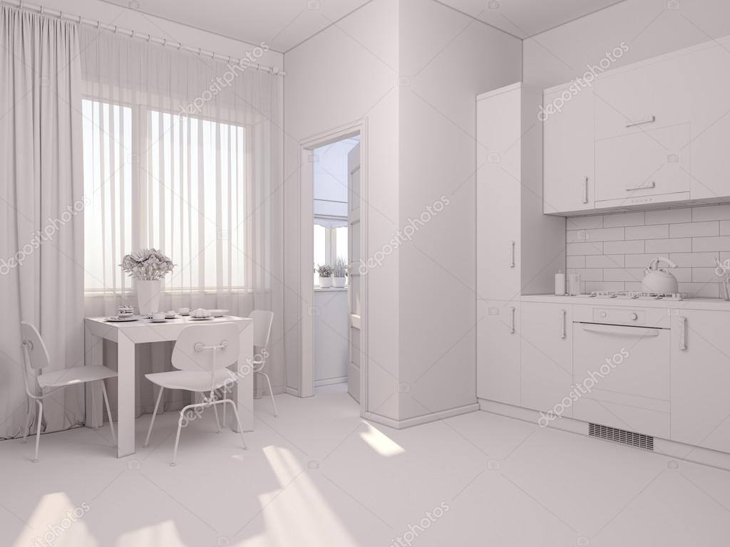 3d látványtervezés, lakberendezés konyha, egy stúdió apartman ...