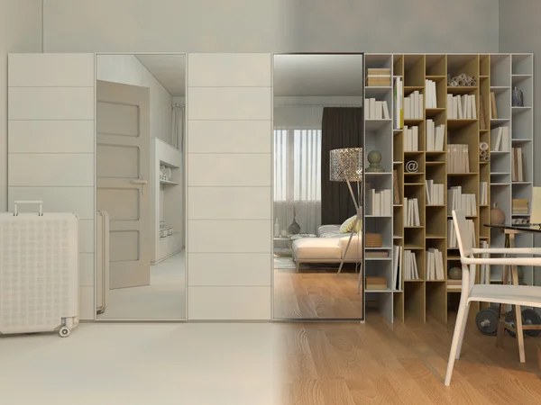 Visualización 3D de la sala de estar de diseño interior — Foto de Stock
