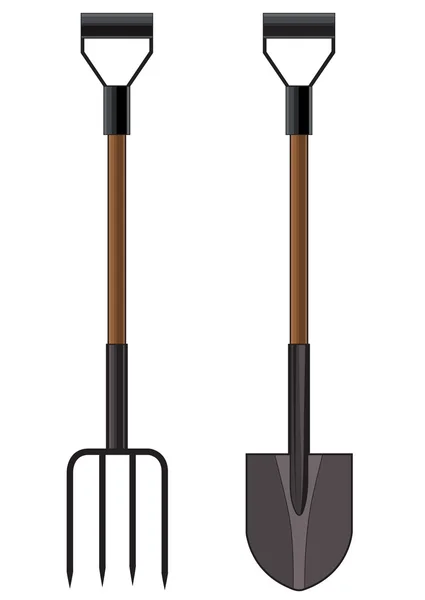 Vector illustration of a garden pitchfork and shovel — Stock Vector