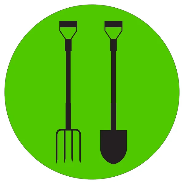 Illustration of a silhouette garden pitchfork and shovel — Stock Vector