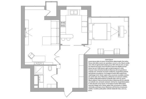 Plan appartement met 1 slaapkamer — Stockvector