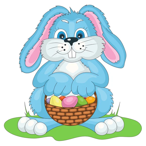 Ilustración vectorial Conejo de Pascua con cesta de estofado — Archivo Imágenes Vectoriales