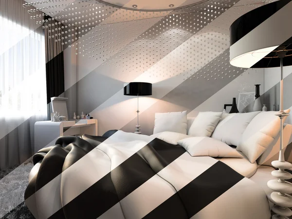 Quarto de design de interiores em cores preto e branco . — Fotografia de Stock