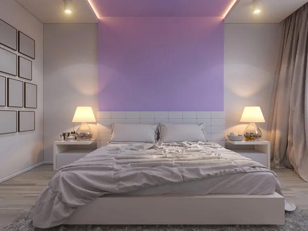 현대적인 스타일의 침실 인테리어 디자인의 3D 렌더링. — 스톡 사진