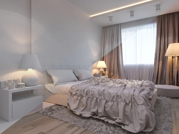 Rendering 3d di camera da letto interior design in stile moderno . — Foto Stock