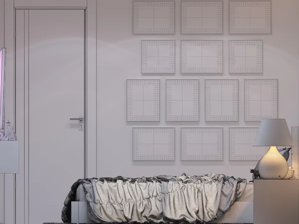 3D-rendering av sovrum inredningsdesign i en modern stil. — Stockfoto