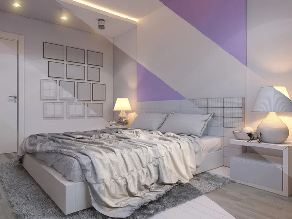 现代风格的卧室室内设计的 3D 渲染. — 图库照片