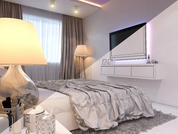 Modern bir tarzda yatak odası iç tasarım 3d render. — Stok fotoğraf