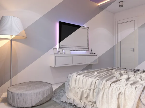 3D-Wiedergabe der Schlafzimmereinrichtung in einem modernen Stil. — Stockfoto