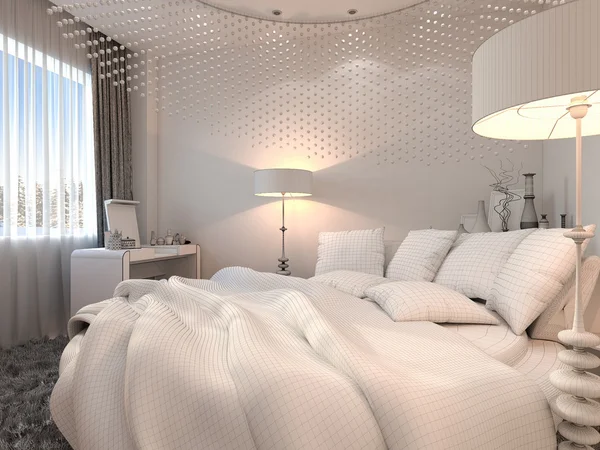 3d render interior design bedroom displayed in the polygon mesh. — Stock Photo, Image