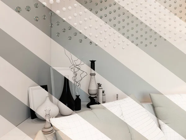 3d renderizar quarto design interior exibido na malha de polígono . — Fotografia de Stock