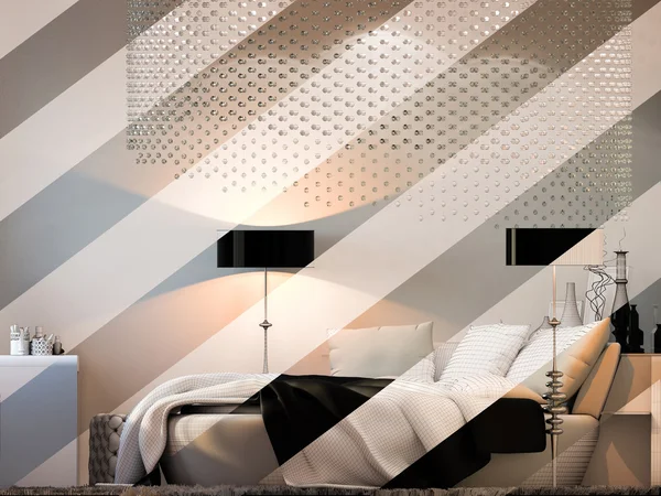 ポリゴン メッシュに表示される 3D レンダリングインテリア デザイン ベッドルーム. — ストック写真