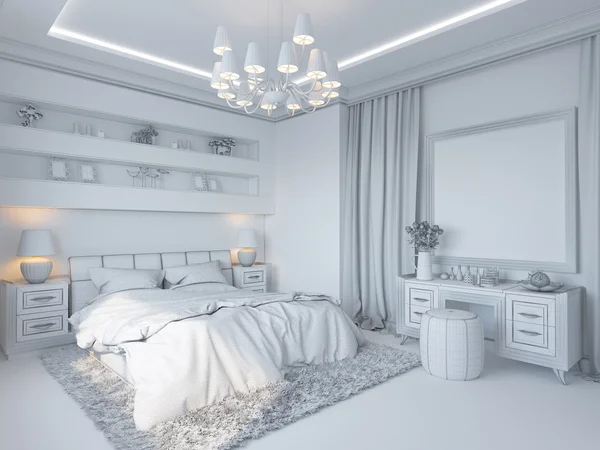 현대적인 스타일의 침실 인테리어 디자인의 3D 렌더링. — 스톡 사진