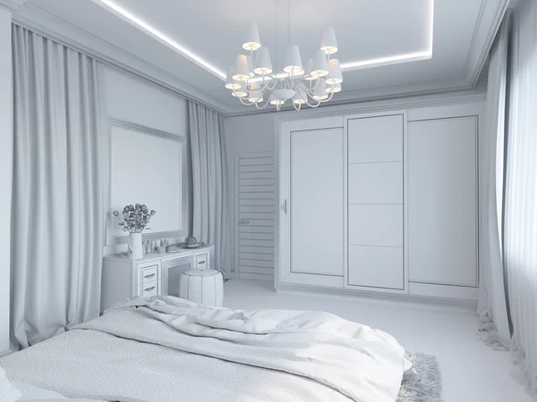 3D-Darstellung der Schlafzimmereinrichtung in einem modernen Stil. — Stockfoto