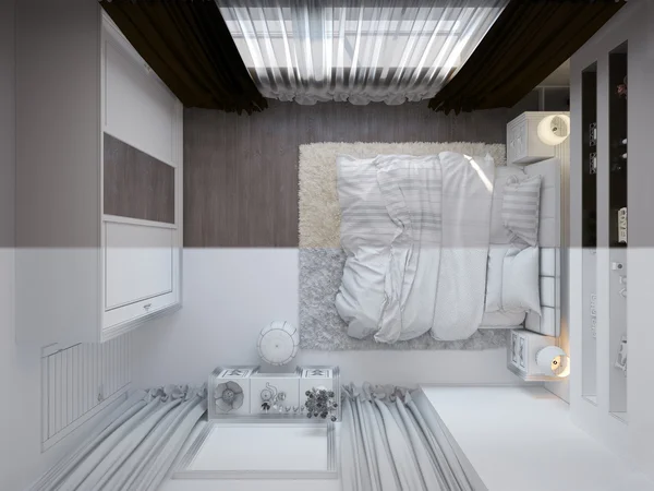 3D-Darstellung der Schlafzimmereinrichtung in einem modernen Stil. — Stockfoto