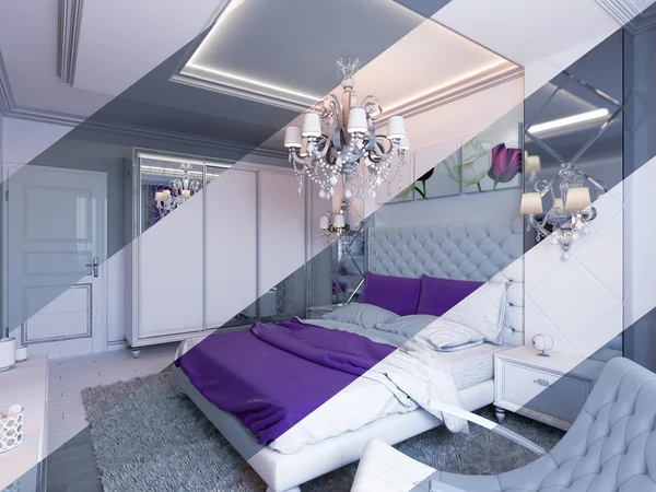 Modern klasik tarzda yatak odası iç tasarım 3d render. — Stok fotoğraf