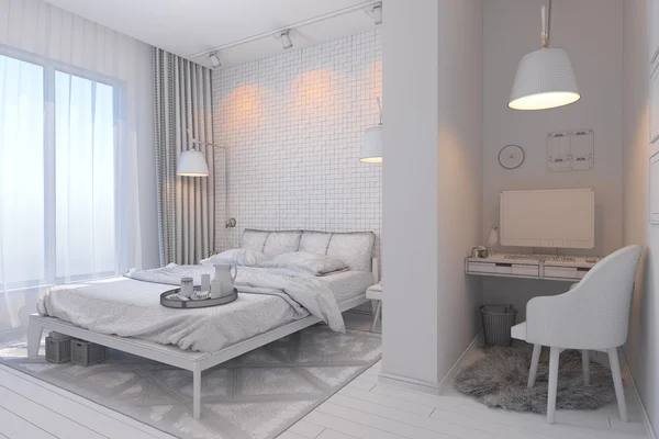 Rendering 3d di camera da letto interior design in stile contemporaneo . — Foto Stock