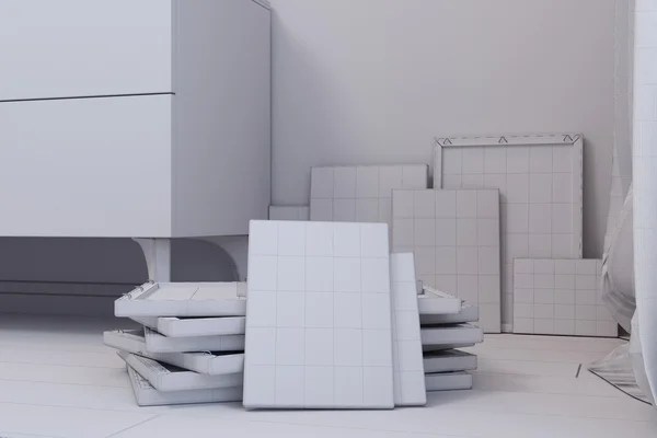 A modern stílusú hálószoba lakberendezés 3D render. — Stock Fotó